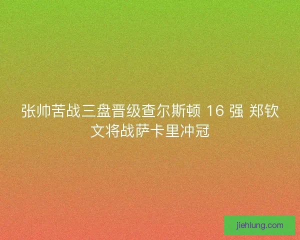 张帅苦战三盘晋级查尔斯顿 16 强 郑钦文将战萨卡里冲冠